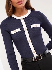 Lipsy Tipped Mock Button Long Sleeve Knitted Top - Bild 3 von 4