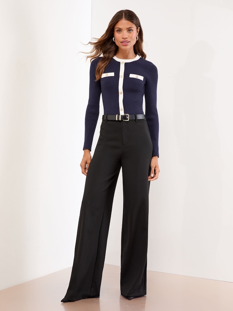 Lipsy Tipped Mock Button Long Sleeve Knitted Top - Bild 4 von 4