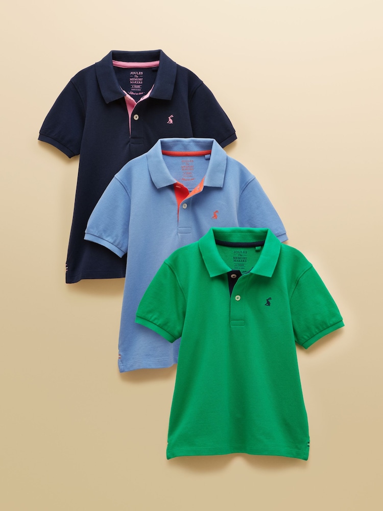 Joules Boys' Woody Blue/Green Pack Of Three Cotton Polo Shirts - Image 1 of 10 Joules Boys' Woody Blue/Green Pack Of Three Cotton Polo Shirts - Image 1 of 10