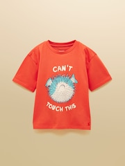 Joules Boys' Archie Orange Short Sleeve Screenprint T-Shirt - Image 2 of 6