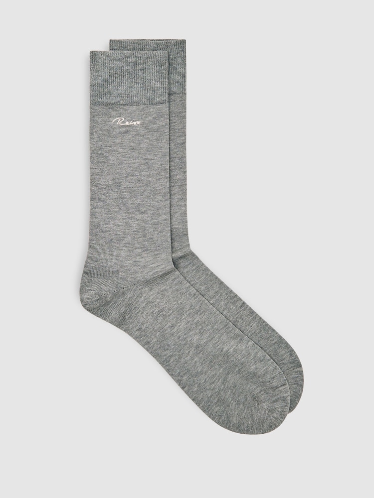 Reiss Soft Grey Milo Cotton-Blend Logo Embroidery Socks - Image 1 of 3