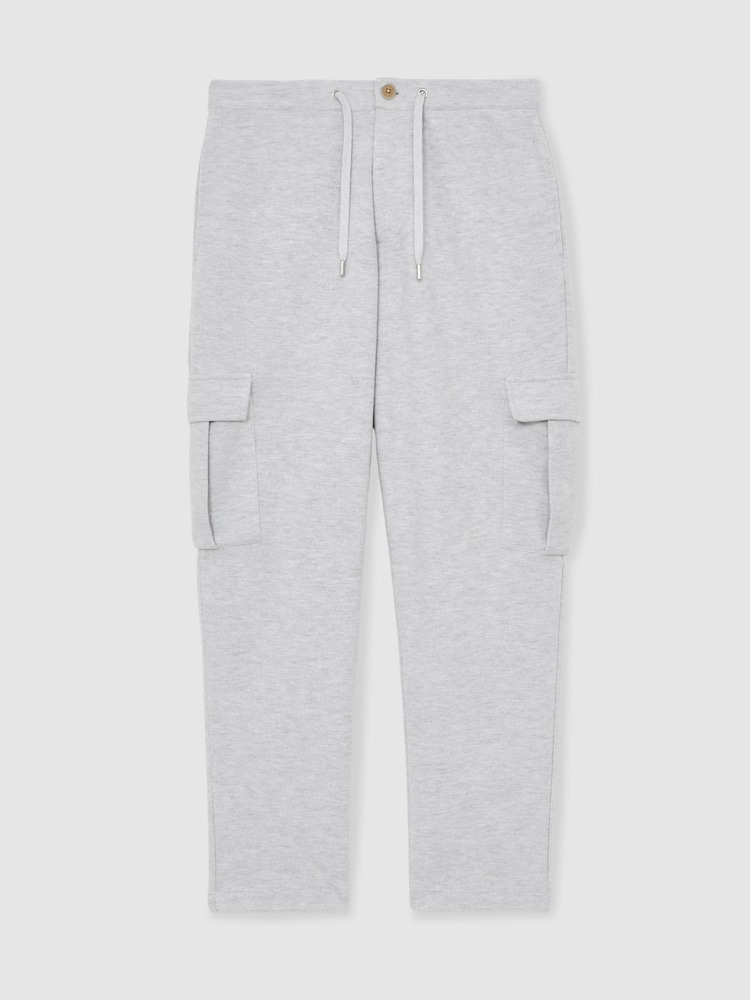 Reiss Grey Marl Willan Jersey Cargo Trousers with Cotton - Image 2 of 7 Reiss Grey Marl Willan Jersey Cargo Trousers with Cotton - Image 2 of 7