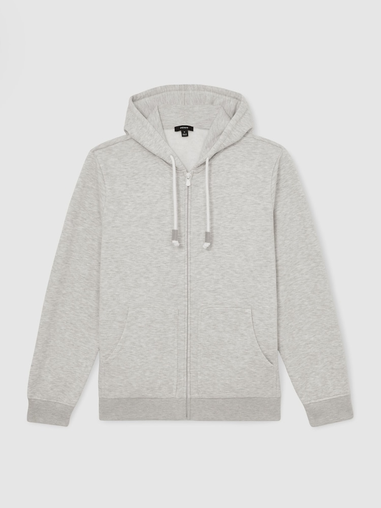 Reiss Grey Howel Cotton-Blend Zip-Through Hoodie - Image 2 of 6 Reiss Grey Howel Cotton-Blend Zip-Through Hoodie - Image 2 of 6