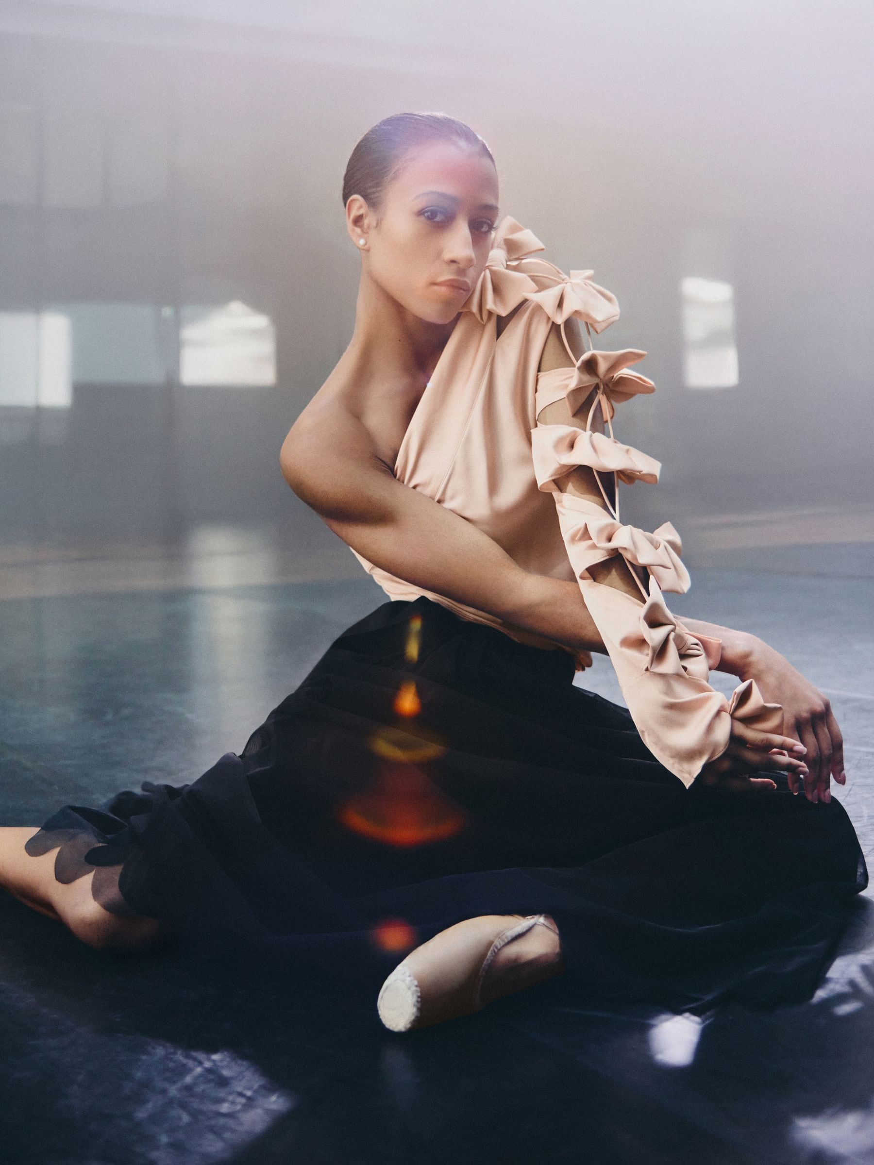 Buy Reiss Pale Pink Adabel Reiss | Royal Ballet Bow-Sleeve Top