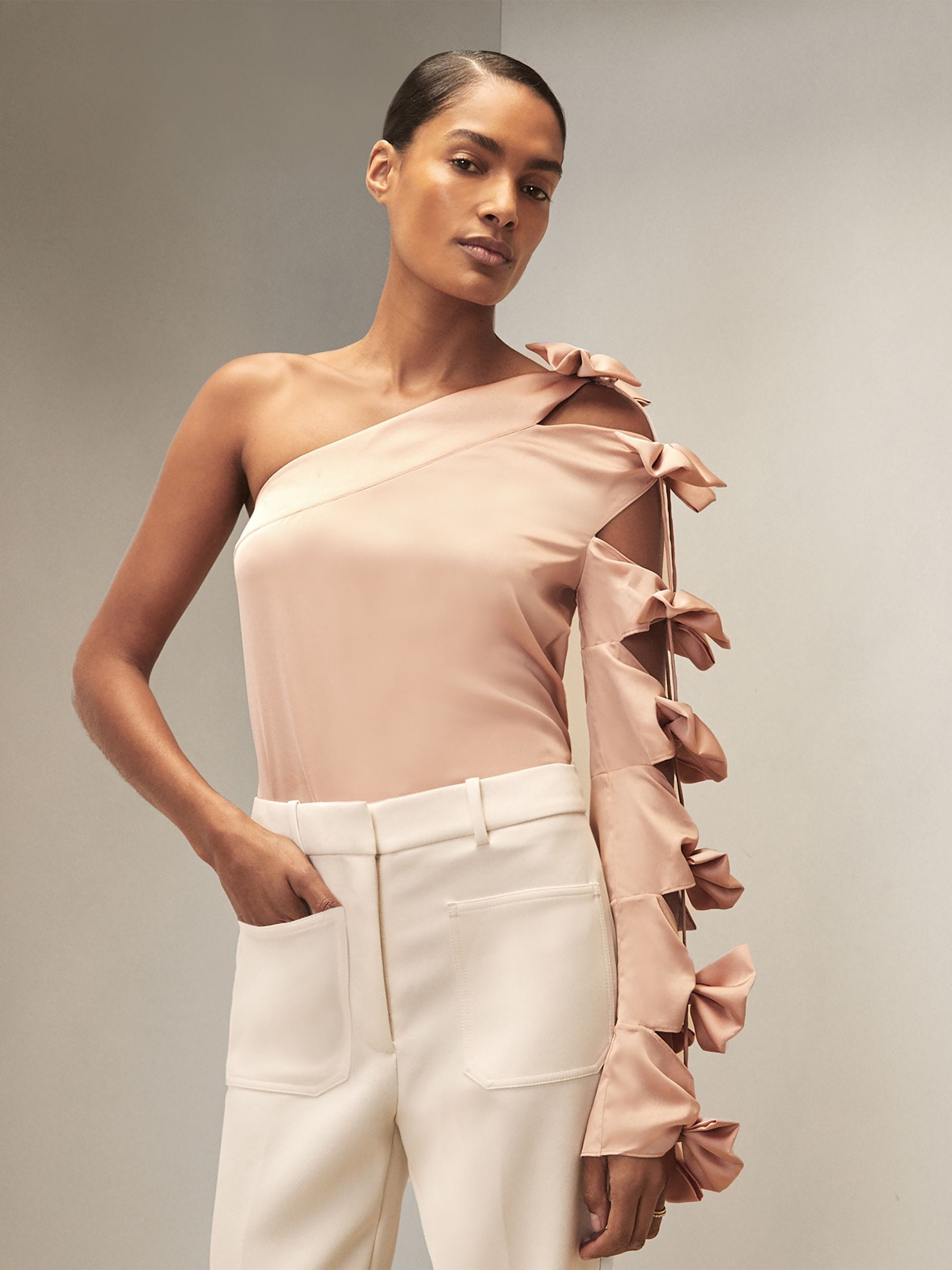 Buy Reiss Pale Pink Adabel Reiss | Royal Ballet Bow-Sleeve Top