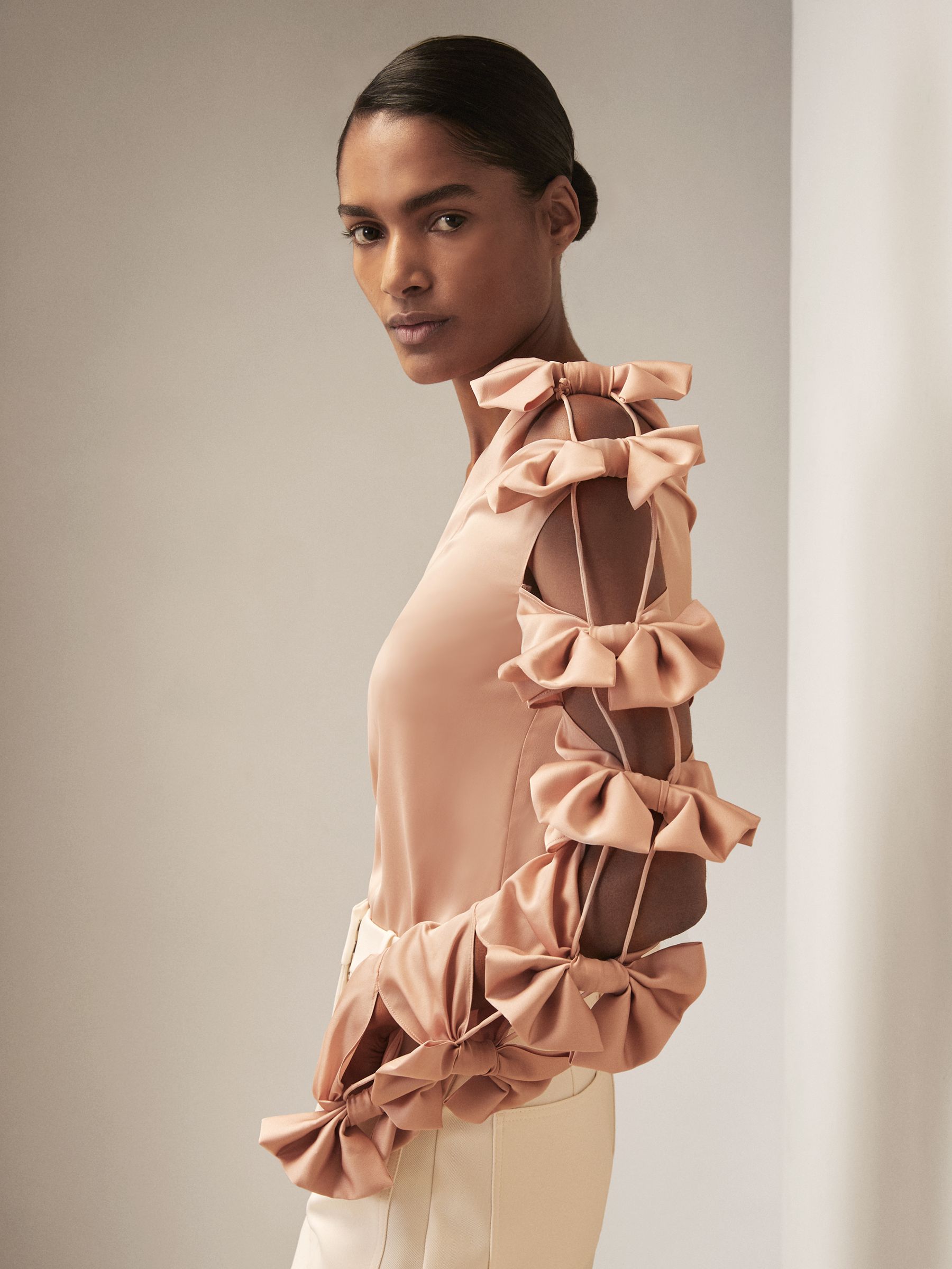 Buy Reiss Pale Pink Adabel Reiss | Royal Ballet Bow-Sleeve Top