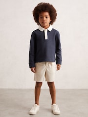 Reiss Navy/White Aidan Cotton Half-Button Rugby Polo Shirt - Image 3 of 4