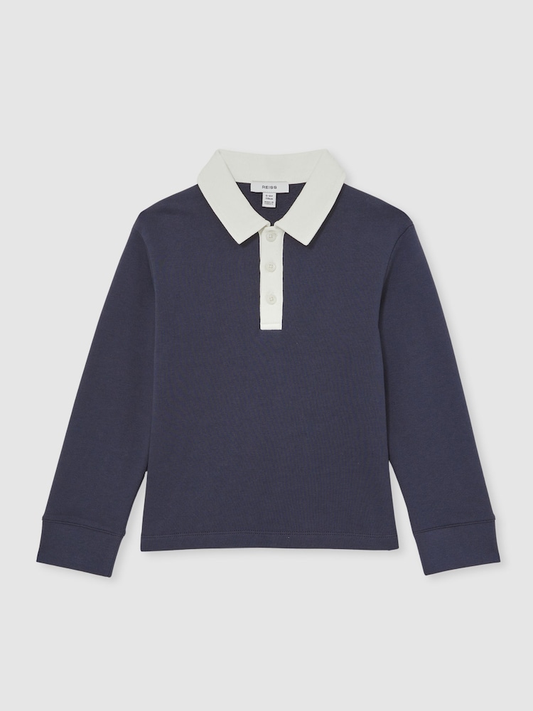 Reiss Navy/White Aidan Cotton Half-Button Rugby Polo Shirt - Image 1 of 4