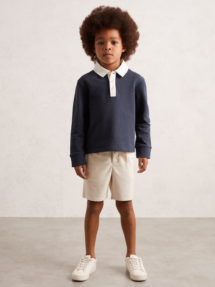Reiss Navy/White Aidan Cotton Half-Button Rugby Polo Shirt - Image 2 of 4