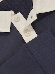Reiss Navy/White Aidan Cotton Half-Button Rugby Polo Shirt - Image 4 of 4