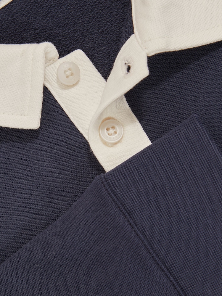 Reiss Navy/White Aidan Cotton Half-Button Rugby Polo Shirt - Image 4 of 4