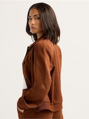 PixieGirl Petite Brown Suedette Collar Bomber Jacket - Image 3 of 5