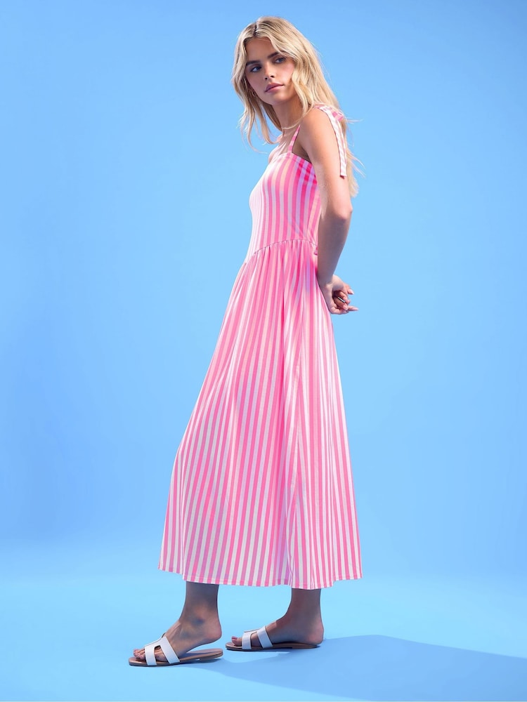 PixieGirl Petite Pink Stripe Tie Shoulder Maxi Dress - Image 2 of 5