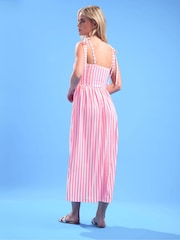 PixieGirl Petite Pink Stripe Tie Shoulder Maxi Dress - Image 3 of 5