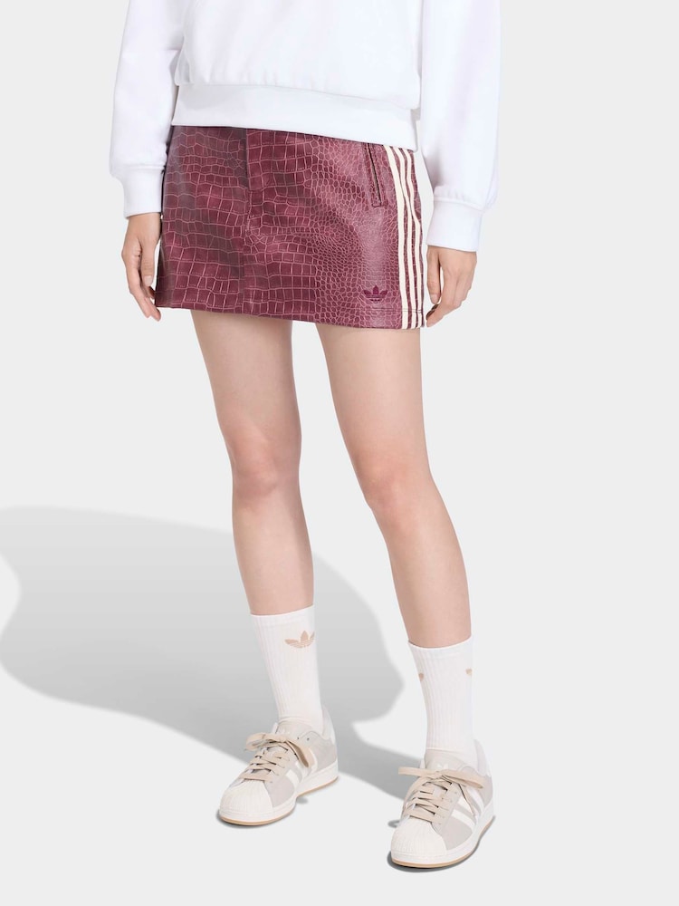 adidas originals White/Red Faux Leather Snake Print Skirt - Image 1 of 6