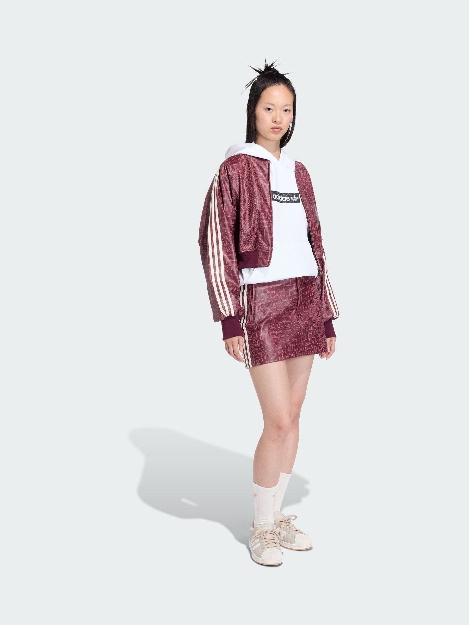 Buy adidas originals White/Red Faux Leather Snake Print Skirt from