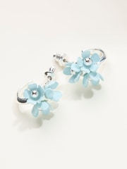FatFace Blue 3D Flower Hoop Earrings - Image 2 of 2