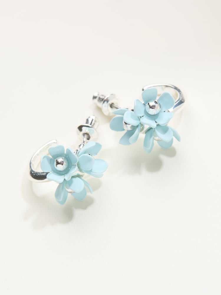 FatFace Blue 3D Flower Hoop Earrings - Image 2 of 2
