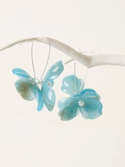 FatFace Blue Statement Flower Drop Earrings - Image 4 of 4
