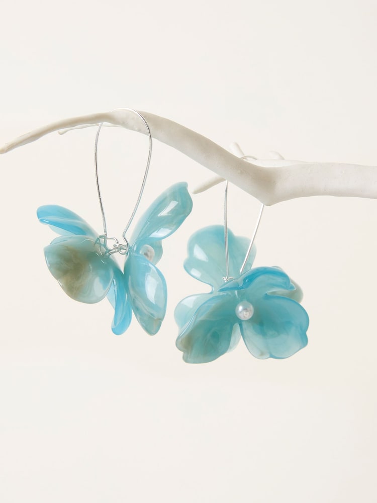 FatFace Blue Statement Flower Drop Earrings - Image 4 of 4