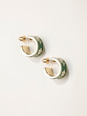 FatFace Green Enamel Floral Hoop Earrings - Image 1 of 2
