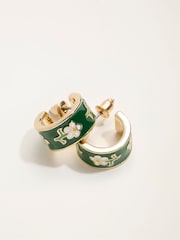 FatFace Green Enamel Floral Hoop Earrings - Image 2 of 2