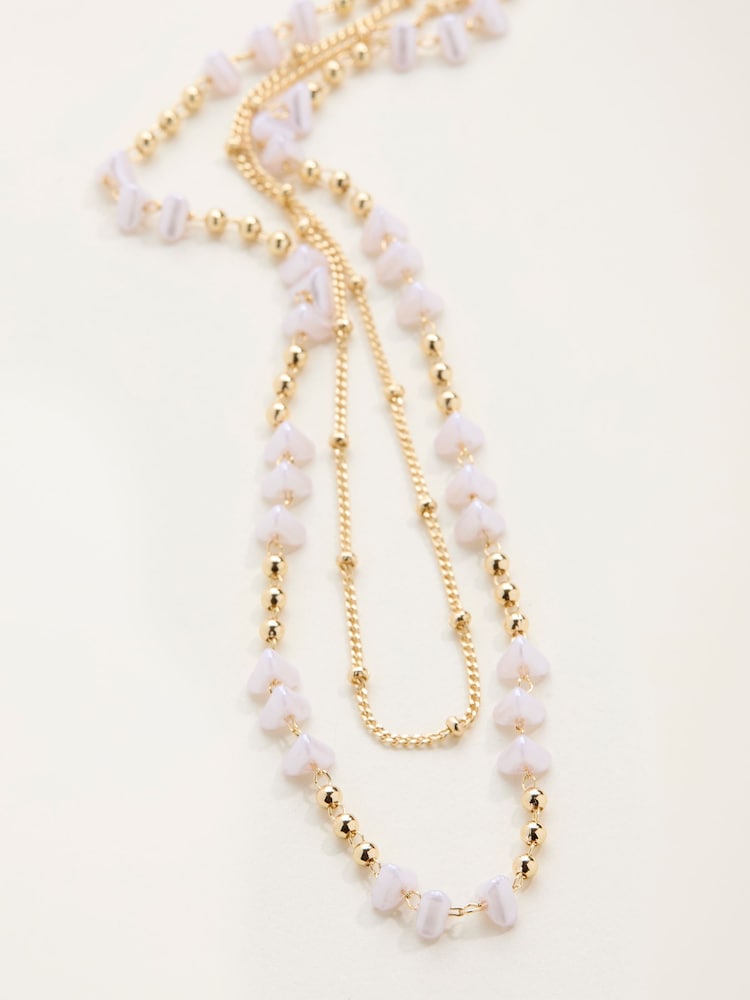 FatFace Gold Tone Layered Faux Shell Necklace - Image 2 of 2 FatFace Gold Tone Layered Faux Shell Necklace - Image 2 of 2
