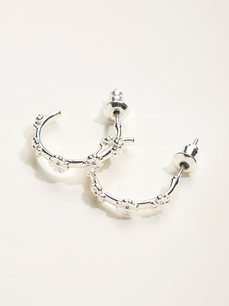 FatFace Silver Tone Daisy Hoop Earrings - Image 2 of 2