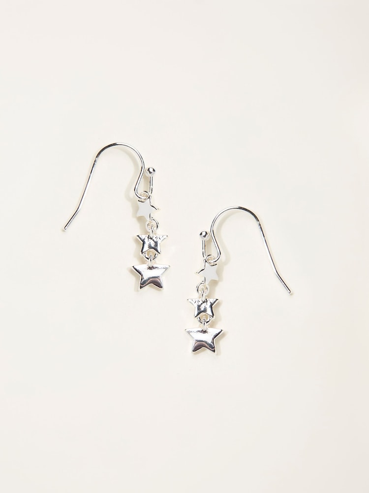 FatFace Silver Tone Trio Star Drop Earrings - Image 1 of 2