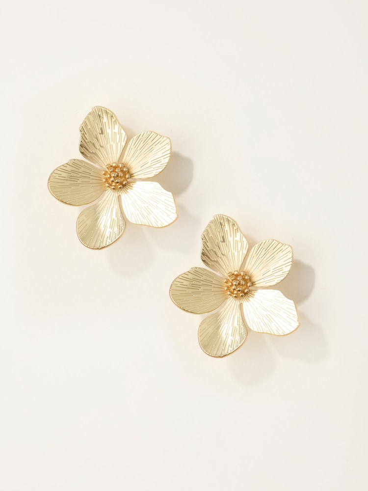 FatFace Gold Tone Large Flower Stud Earrings - Image 1 of 2 FatFace Gold Tone Large Flower Stud Earrings - Image 1 of 2