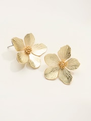 FatFace Gold Tone Large Flower Stud Earrings - Image 2 of 2