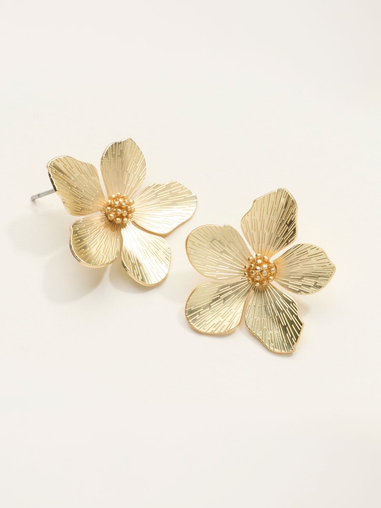 FatFace Gold Tone Large Flower Stud Earrings - Image 2 of 2 FatFace Gold Tone Large Flower Stud Earrings - Image 2 of 2