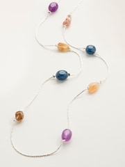 FatFace Silver Tone Long Bead Necklace - Image 2 of 2