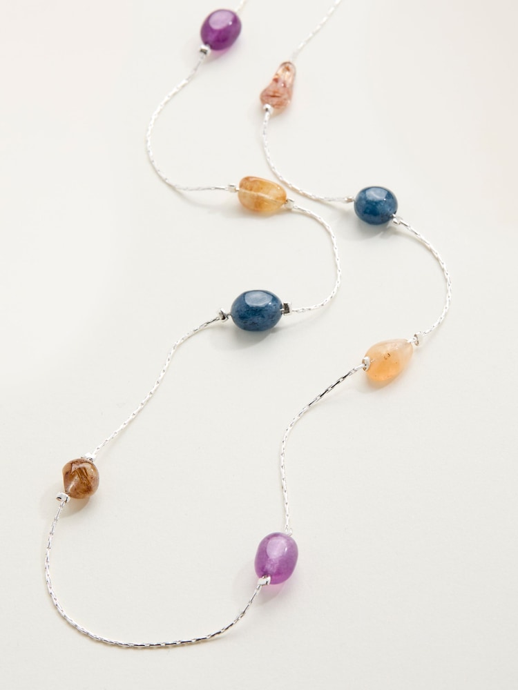 FatFace Silver Tone Long Bead Necklace - Image 2 of 2