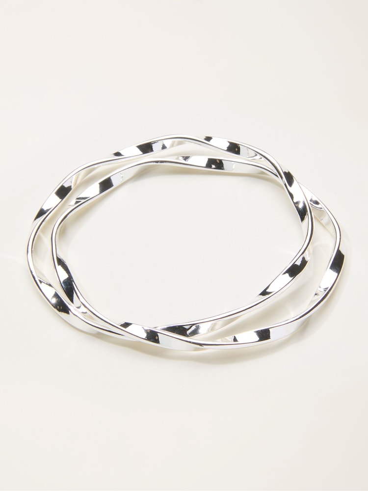 FatFace Silver Tone Double Bangle - Image 1 of 2