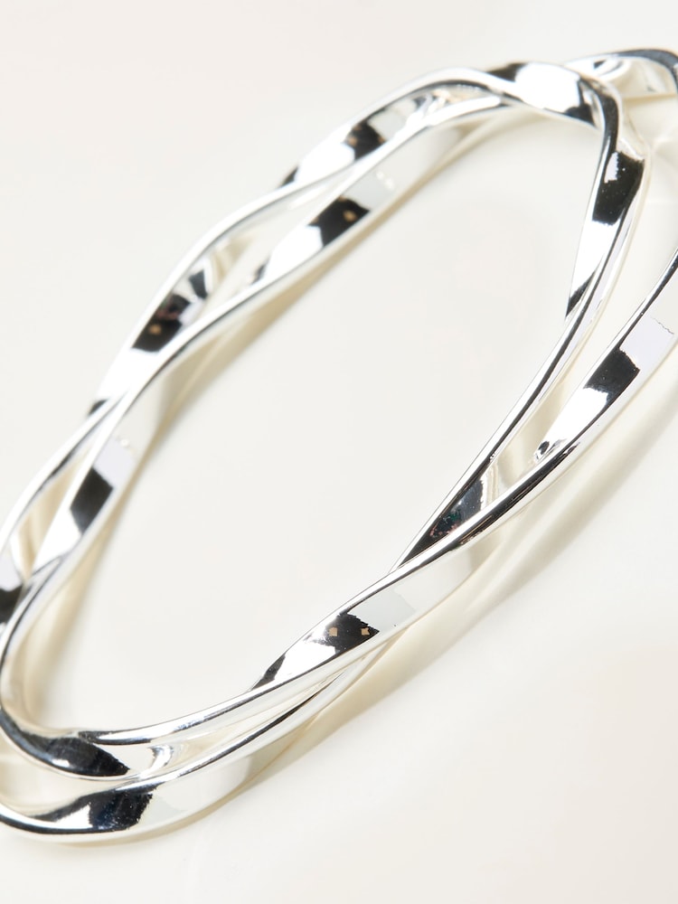 FatFace Silver Tone Double Bangle - Image 2 of 2