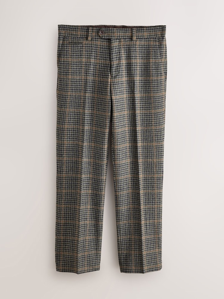 أخضر - Regular Fit Signature Moons 100% British Wool Check Trousers - صورة 1 من 5