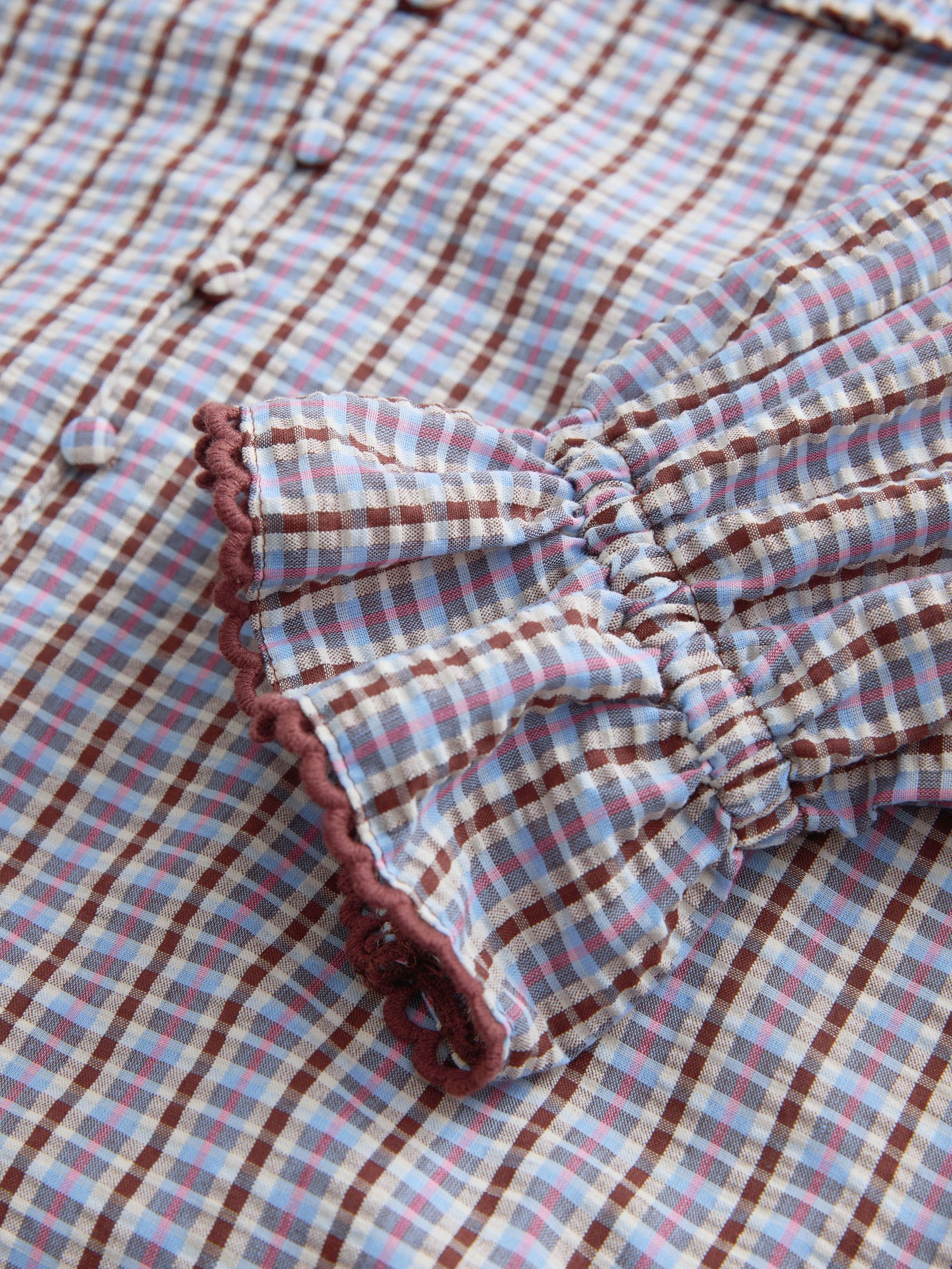 トップス HOLIDAY CHECK LINEN BIG COLLAR BLOUSE Buy Blue/Brown Check Oversized Collar Long Sleeve Blouse from Next USA