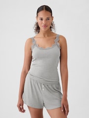 Gap Grey Mini Rib Lace Pyjamas Vest Top - Image 1 of 4