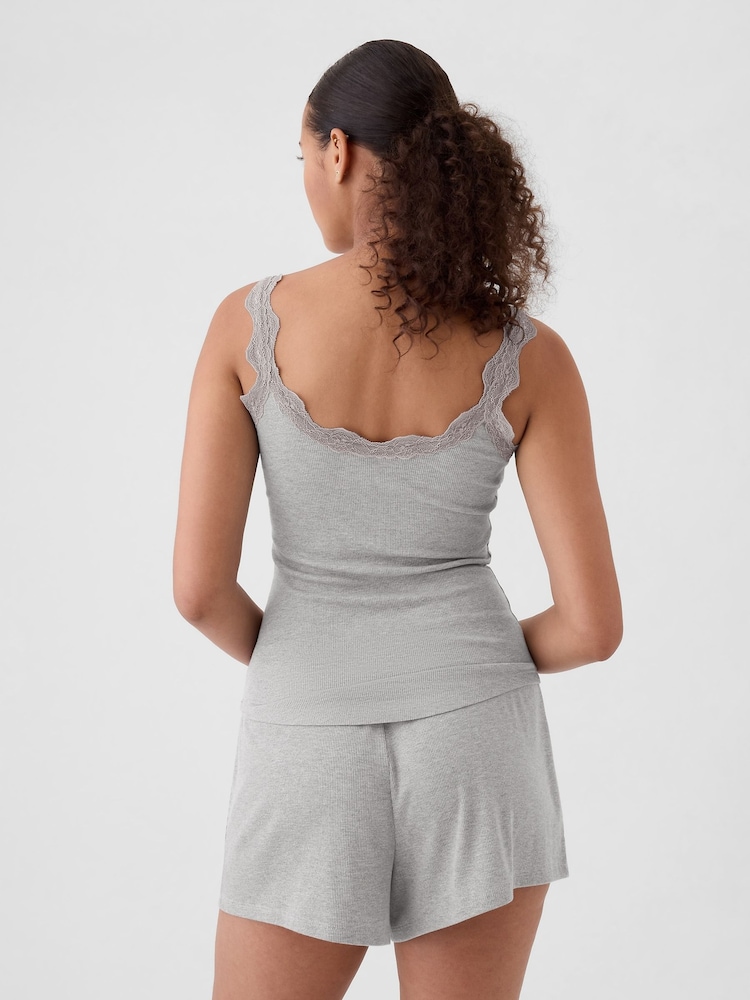 Gap Grey Mini Rib Lace Pyjamas Vest Top - Image 2 of 4