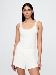 Gap White Mini Rib Lace Pyjamas Vest Top - Image 1 of 3