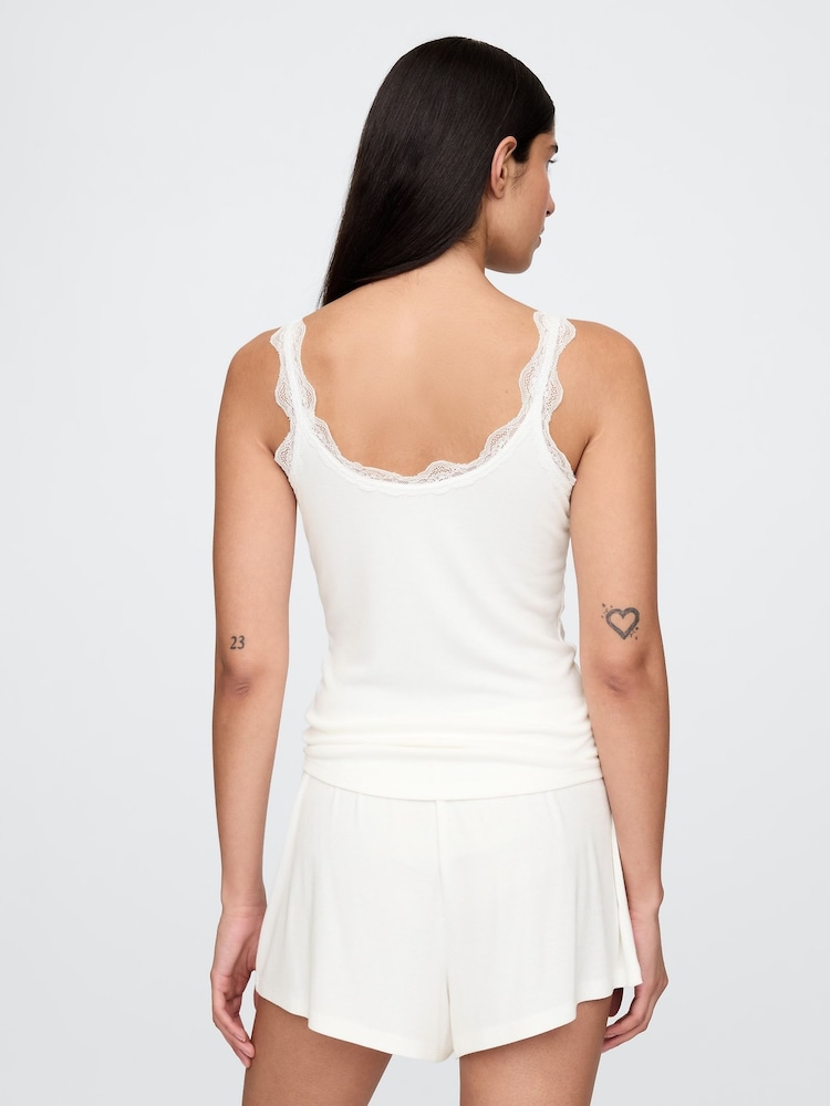 Gap White Mini Rib Lace Pyjamas Vest Top - Image 2 of 3