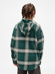 Gap Green Cotton Hooded Flannel Shirt (4-13yrs) (4-13yrs) - Image 2 of 5