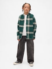 Gap Green Cotton Hooded Flannel Shirt (4-13yrs) (4-13yrs) - Image 3 of 5