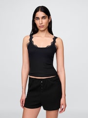 Gap Black Mini Rib Lace Pyjamas Vest Top - Image 1 of 5