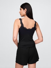 Gap Black Mini Rib Lace Pyjamas Vest Top - Image 2 of 5