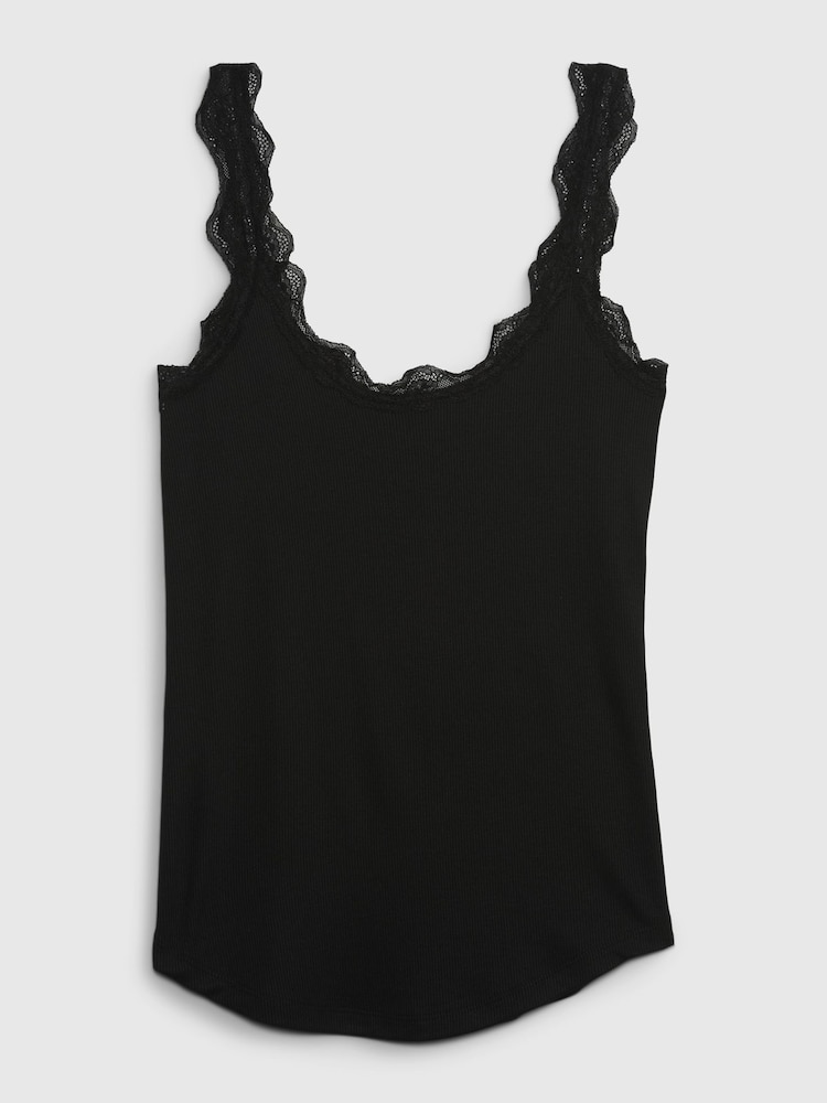 Gap Black Mini Rib Lace Pyjamas Vest Top - Image 5 of 5