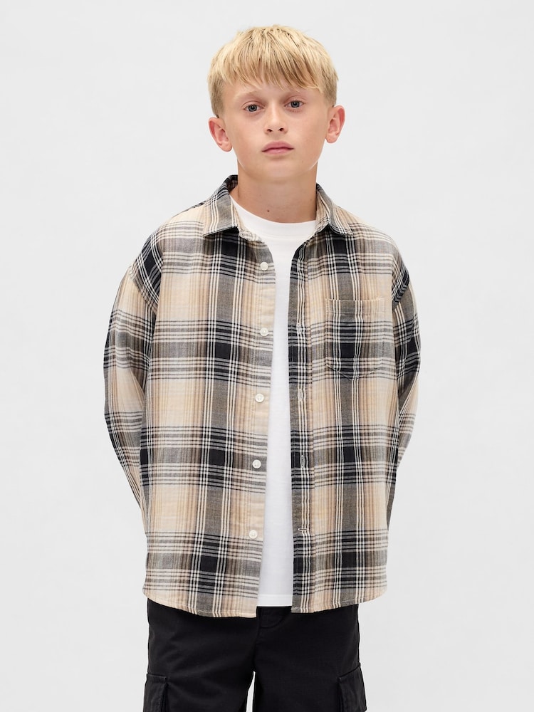 Gap Beige Relaxed Check Shirt (4-13yrs) (4-13yrs) - Image 1 of 6