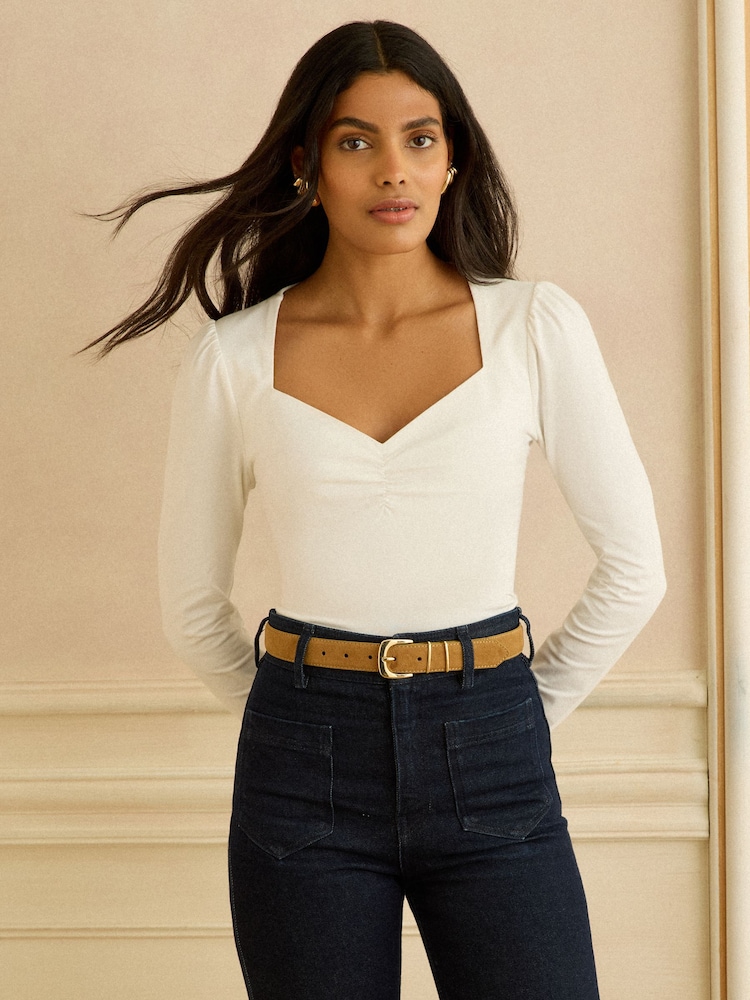 Love & Roses Ivory Sweetheart Neck Long Sleeve Top - Image 1 of 4