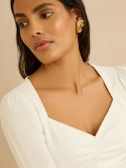 Love & Roses Ivory Sweetheart Neck Long Sleeve Top - Image 2 of 4